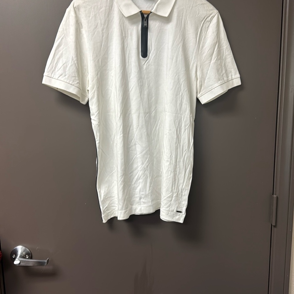 Boss White Polo Shirt with Zipper